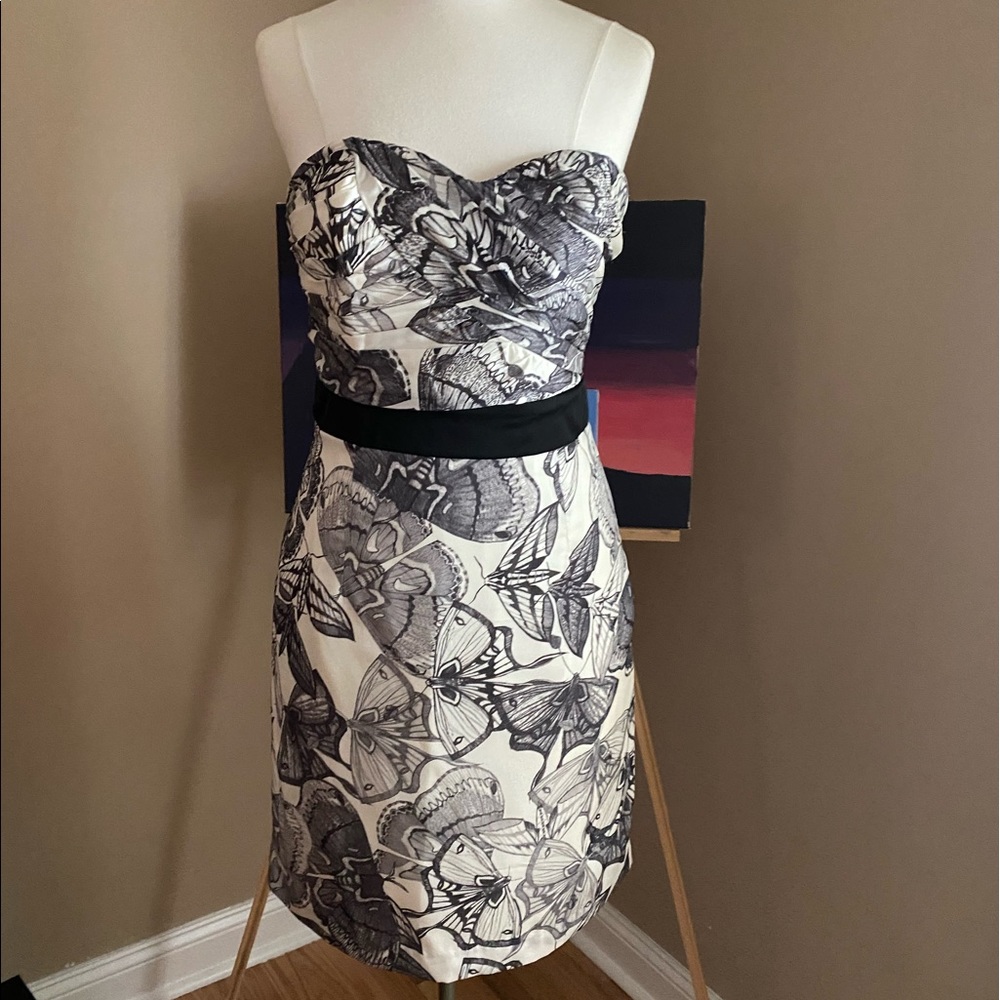 Gray butterfly design white cream dress